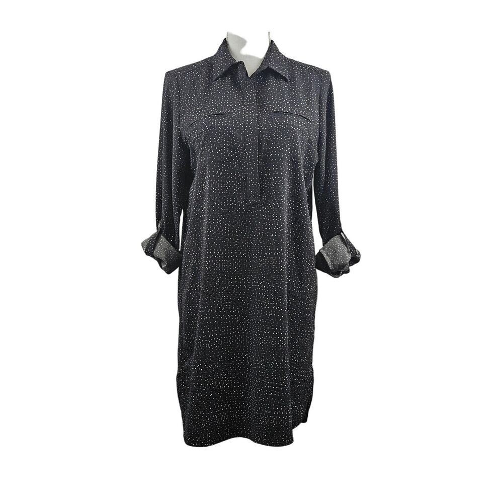 LILA ROSE BLACK & WHITE TUNIC DRESS – SIZE M – POLKA DOT – ROLL-UP SLEEVES